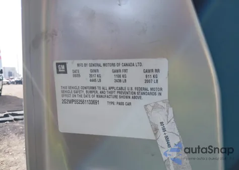 2006 Pontiac Grand Prix z USA, uszkodzony, nr VIN 2G2WP552561133691